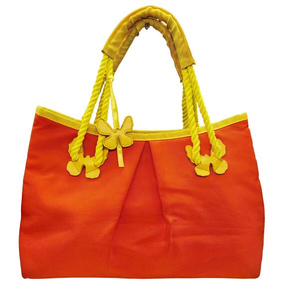 Y2K Escada Orange and Yellow Canvas Butterfly Detail Mini Tote Shoulder Handbag - Picture 1 of 13